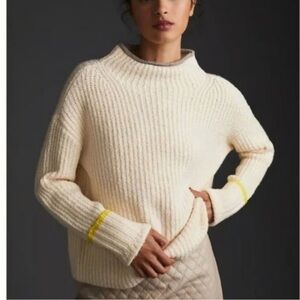 Maeve by Anthropologie Mock Neck Ivory Cotton Blend Relaxed Fit Sweater Size S